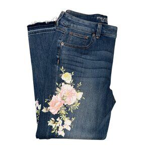 Maurices Women's Juniors Girlfriend 11 12  27 Graphic Floral Blue Denim Stretch